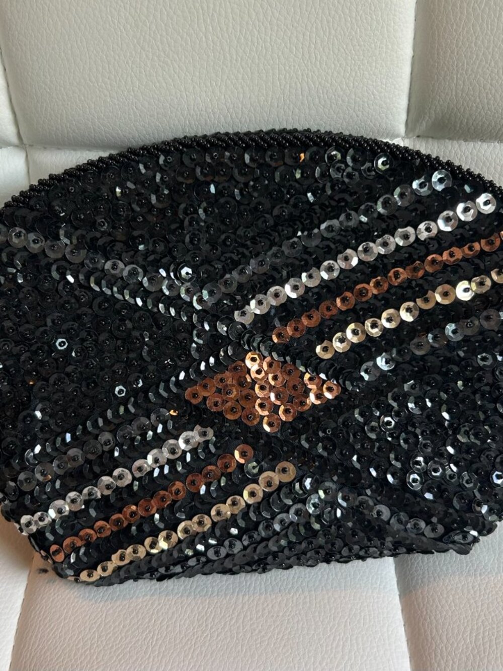 Vintage 80s Victory Snap Beaded Crossbody Purse | Black Red Gold Iridescent - Picture 2 of 3